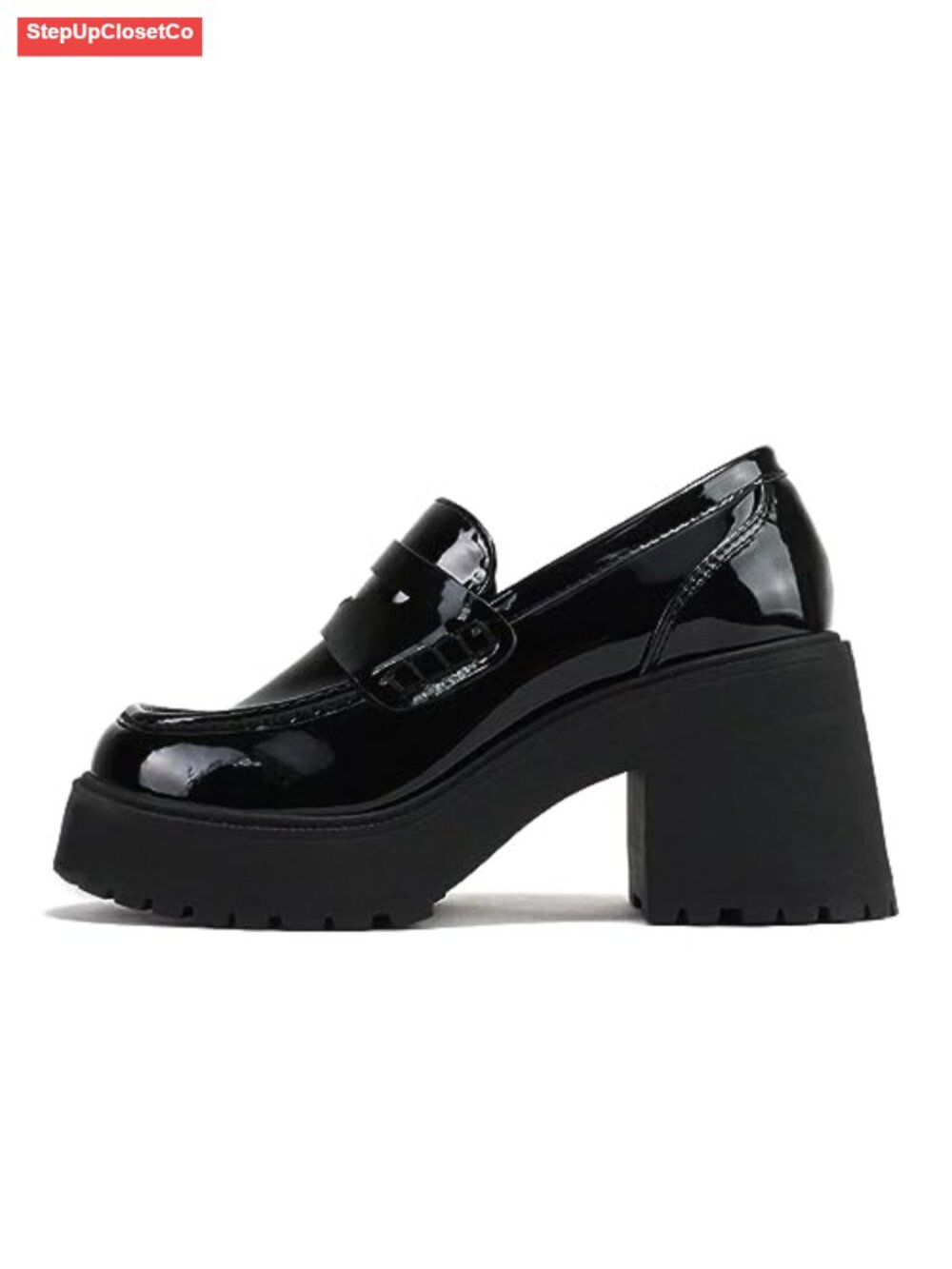 Vegan Leather Platform Lug Sole Penny Loafer Slip-On Heels